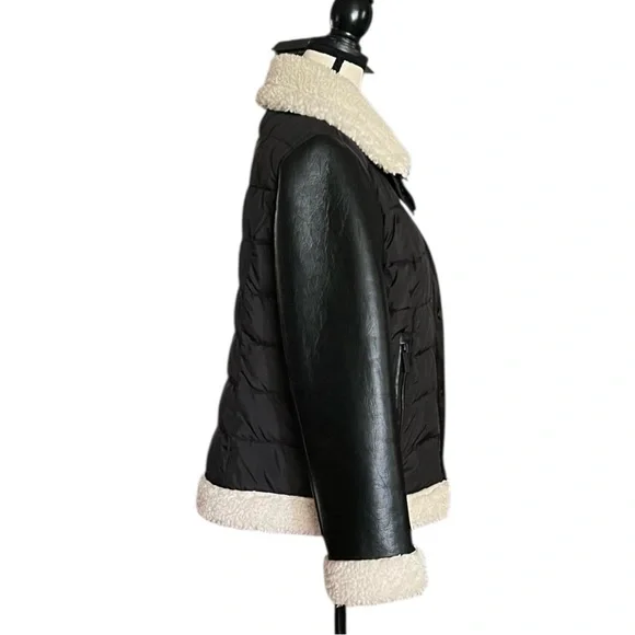 Michael Michael Kors Shearling Trim Faux leather sleeves Puffer Jacket. SZ.L - Picture 9 of 16